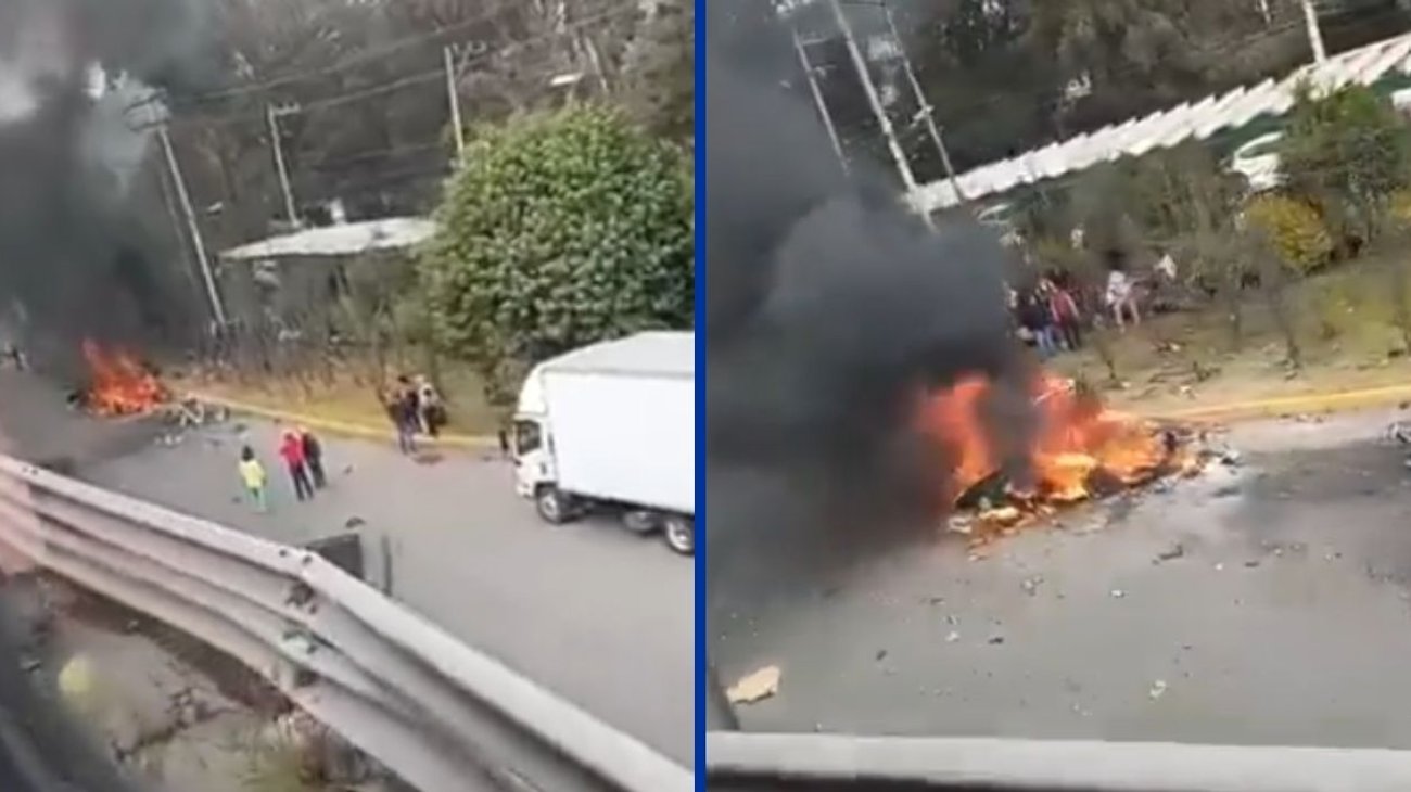 Explota taxi con pirotecnia; provoca incendio en la México–Toluca