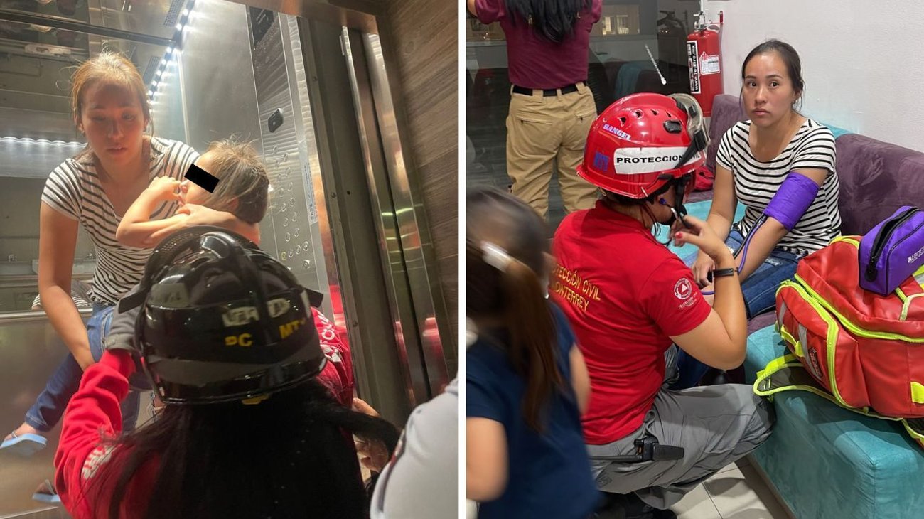 Mujer y niña quedan atrapadas en elevador en Monterrey