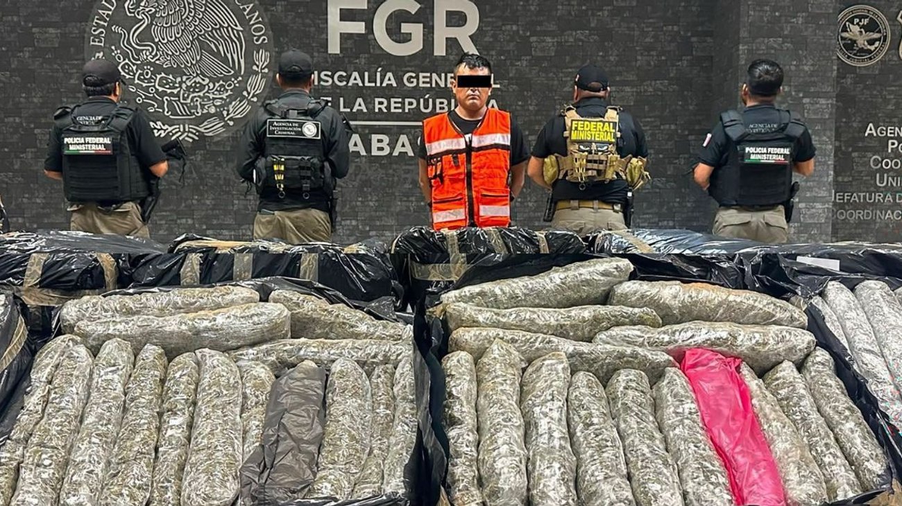 Cae hombre con tonelada de droga oculta en huacales en Tabasco