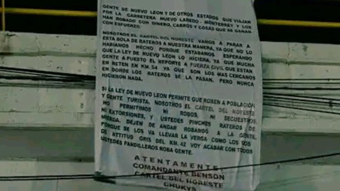 Cártel del Noreste amenaza a delincuentes en Nuevo León