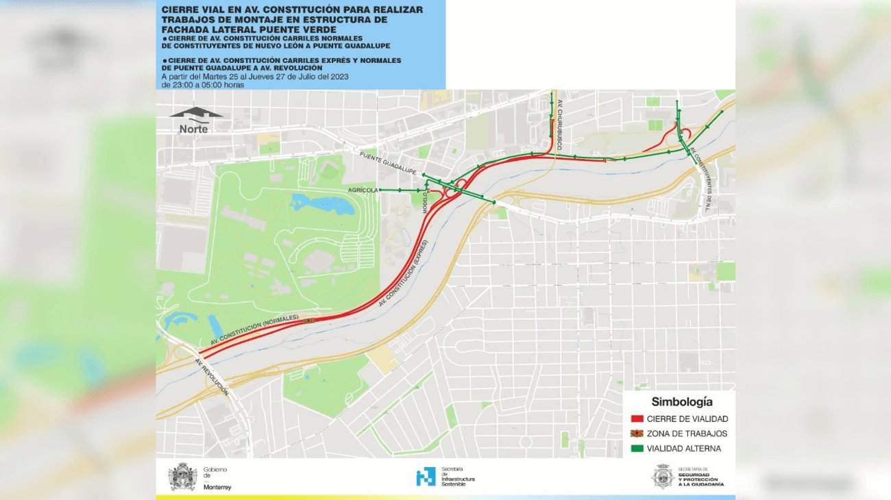 Anuncian cierres en Constitución por obras del Puente Verde