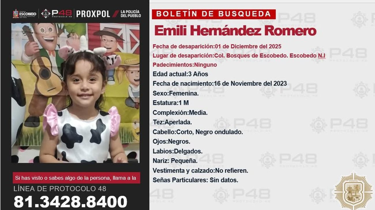Así desapareció Emili, la niña de 3 años, en Escobedo