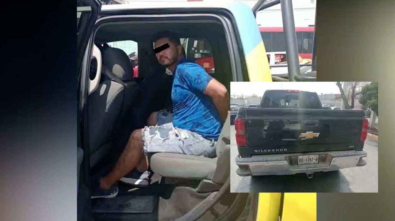 Cae con camioneta robada por tirar basura a la calle