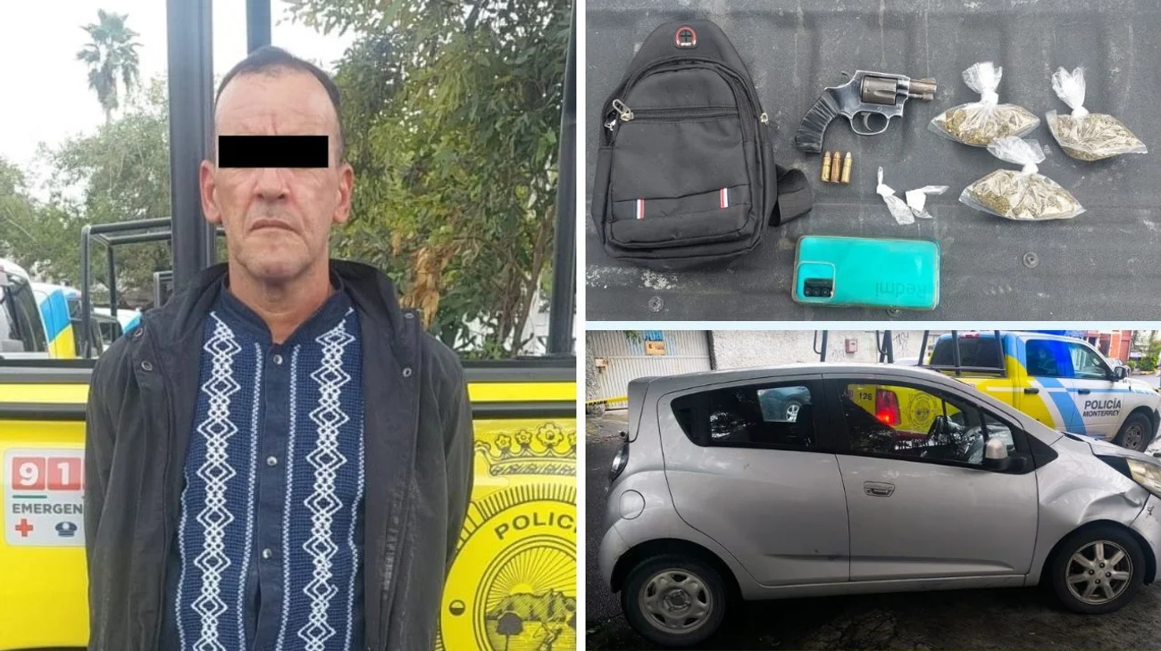 Detienen a hombre con droga y arma de fuego en Mitras Centro