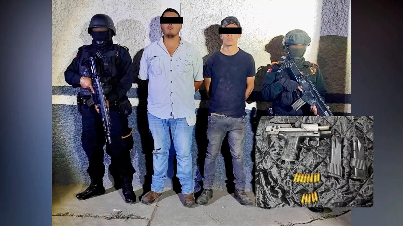 Captura Fuerza Civil a dos hombres con arma de fuego