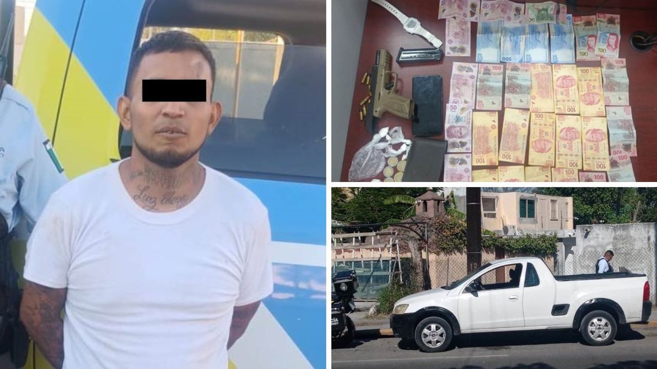 Cae tras persecución con arma, droga y dinero