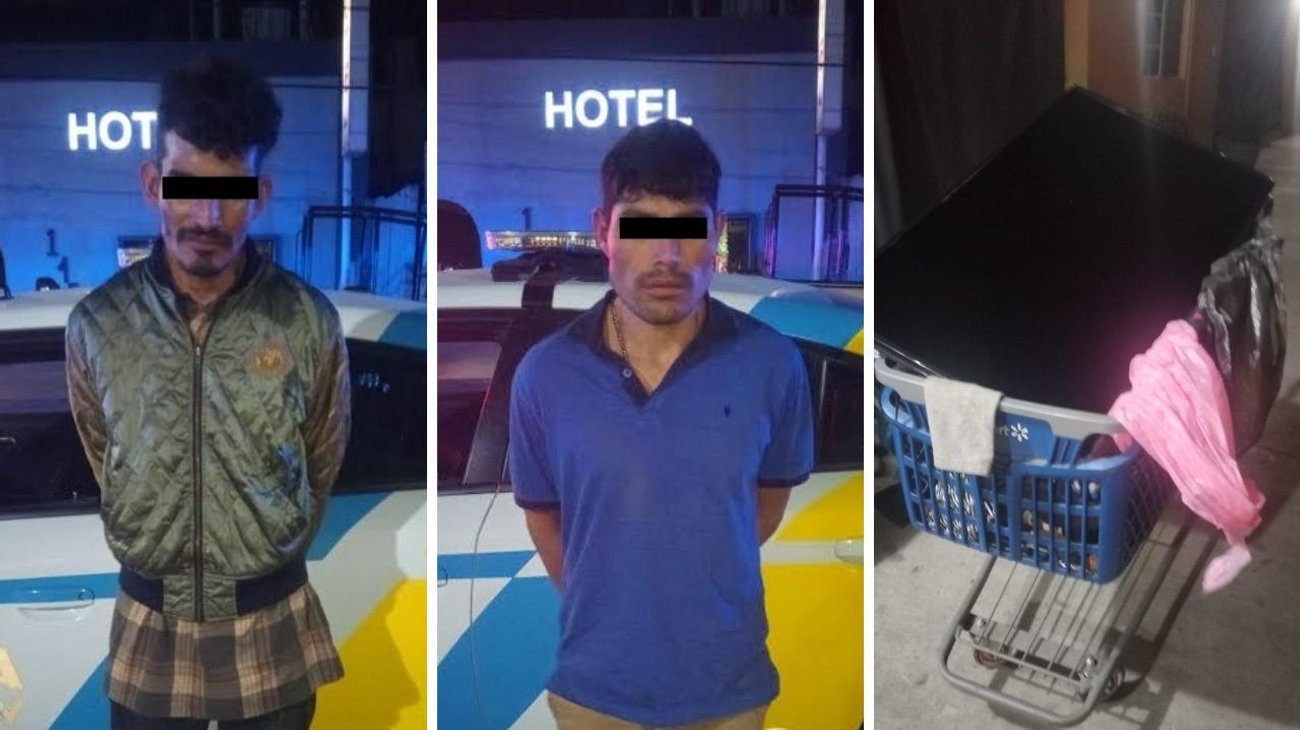 Intentan robar televisión de un hotel y los detienen