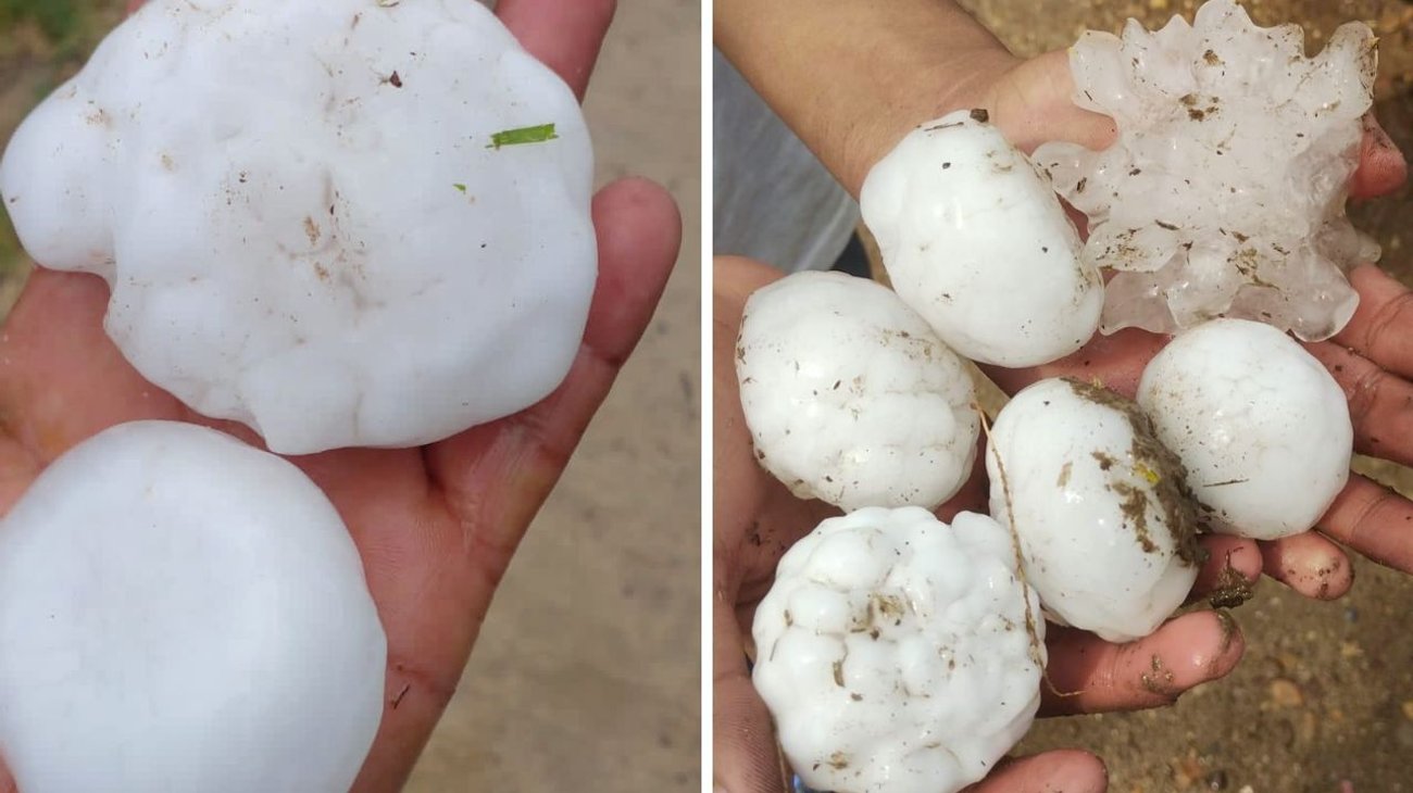 Reportan caída de granizo de gran tamaño en Anáhuac