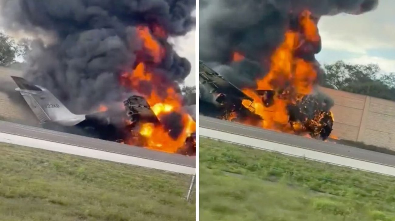 Se estrella avioneta contra un auto en carretera de EUA