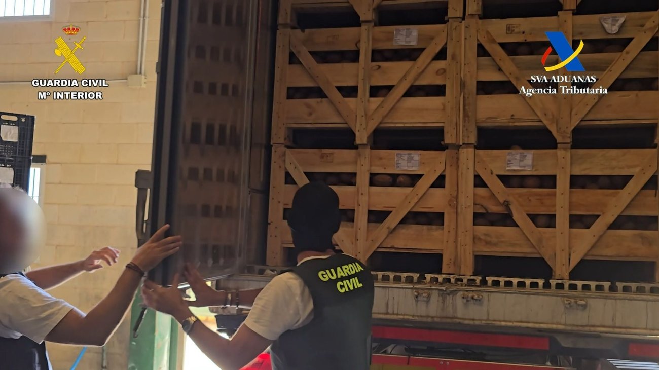 España incauta 1,283 kilos de cocaína ocultos entre cocos