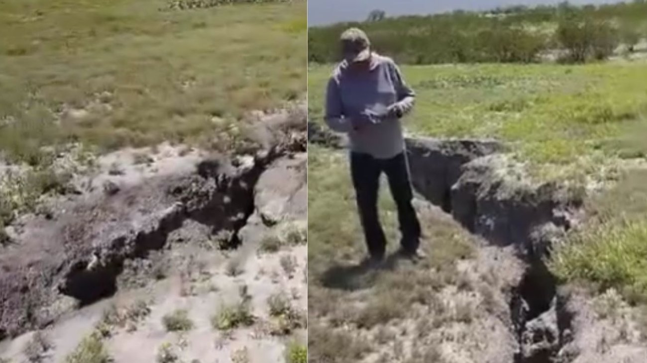 Sorprende a pobladores enorme grieta cerca del Potosí en Galeana
