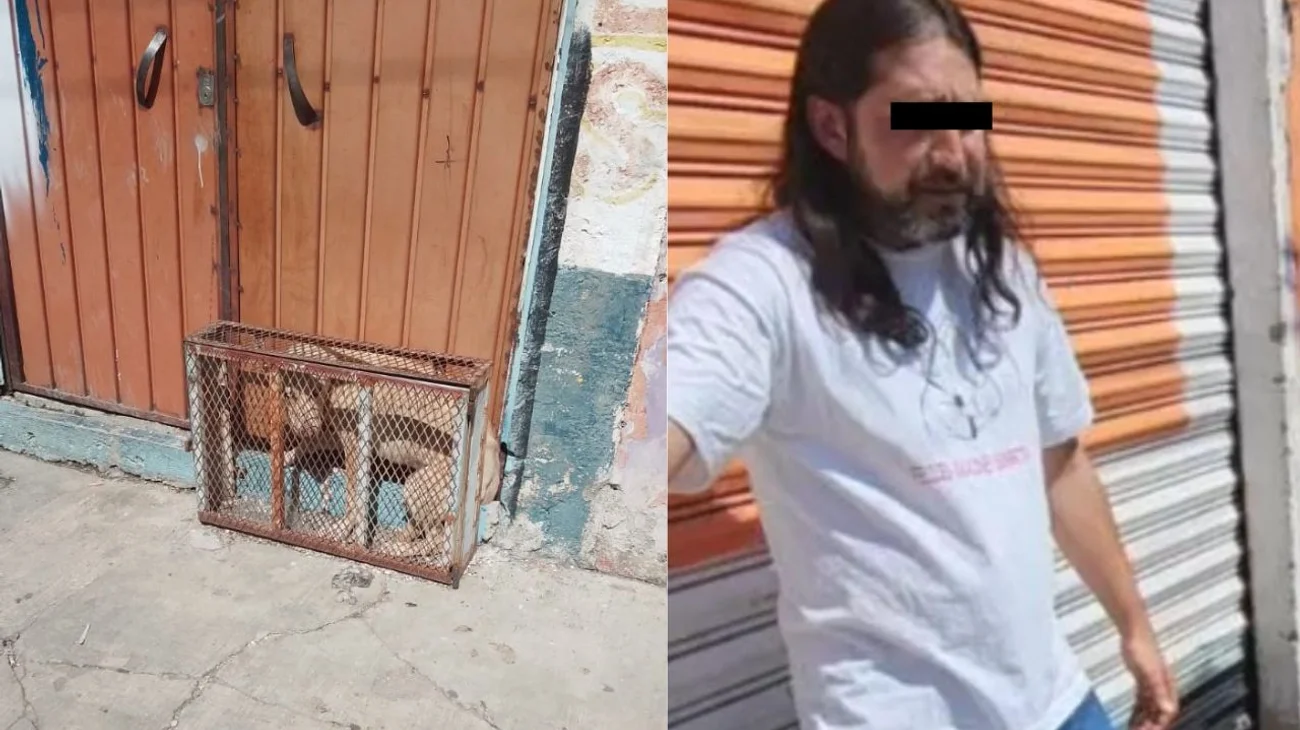 Encierra dueño de taller a un perro en una jaula en Puebla