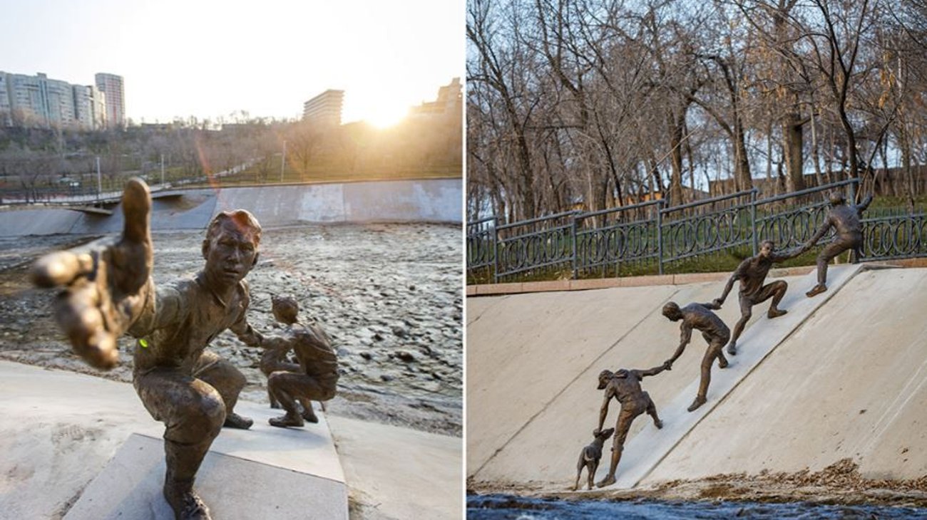 Kazajistán inmortaliza rescate viral de perrito con escultura