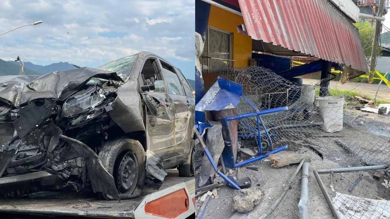Chocan contra poste y negocio en carretera Nacional