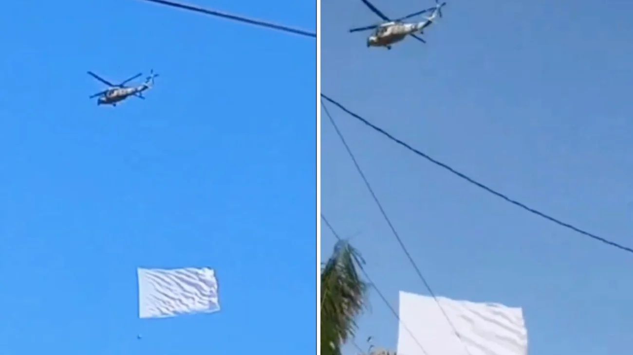 Helicóptero de la FAM sobrevuela Culiacán con bandera blanca