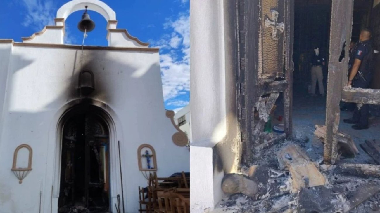 Vandalizan iglesia en León; queman puerta histórica e imágenes