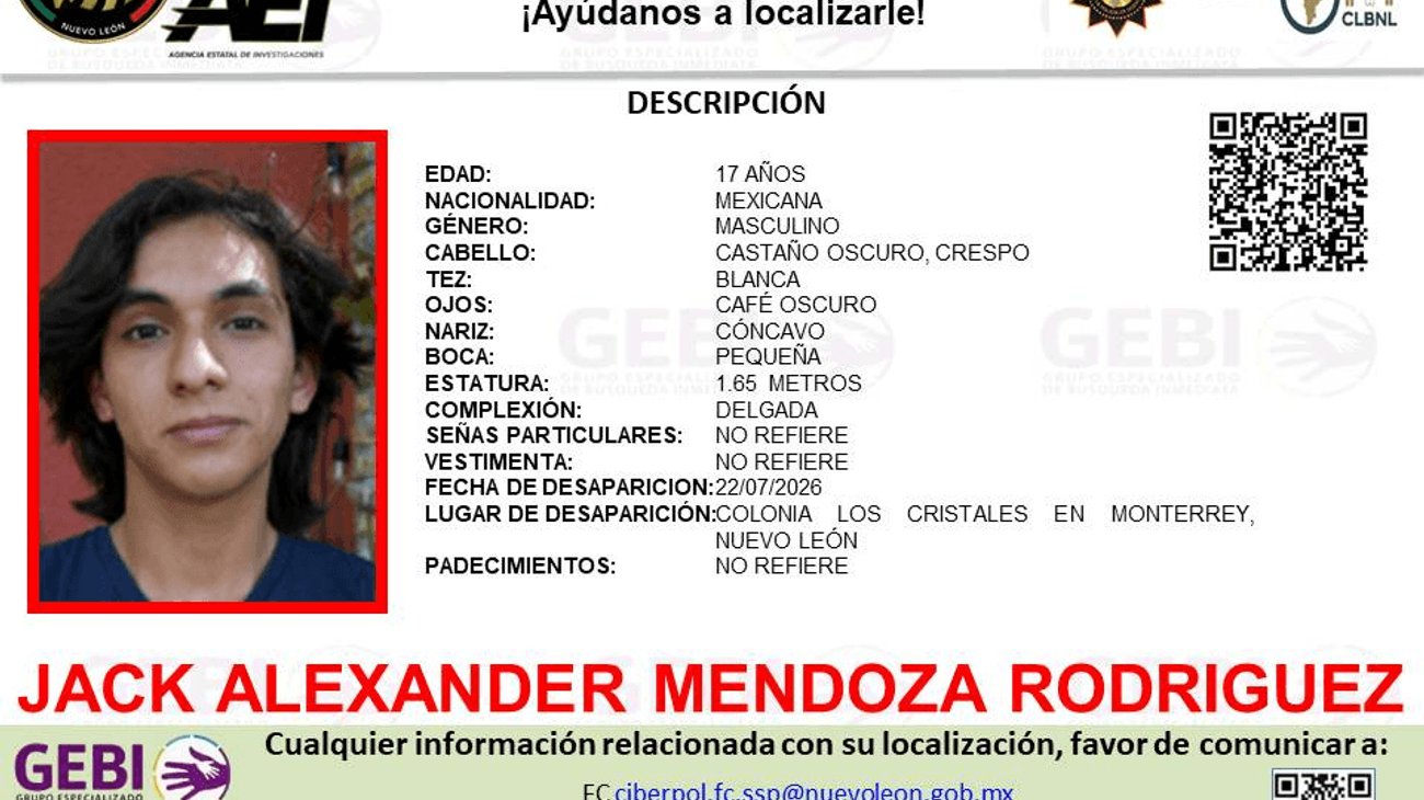 Mantienen búsqueda de joven desaparecido en Monterrey