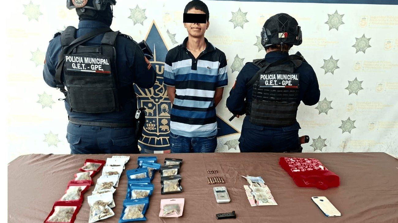 Detienen a joven de 21 años con droga y cartuchos en Guadalupe