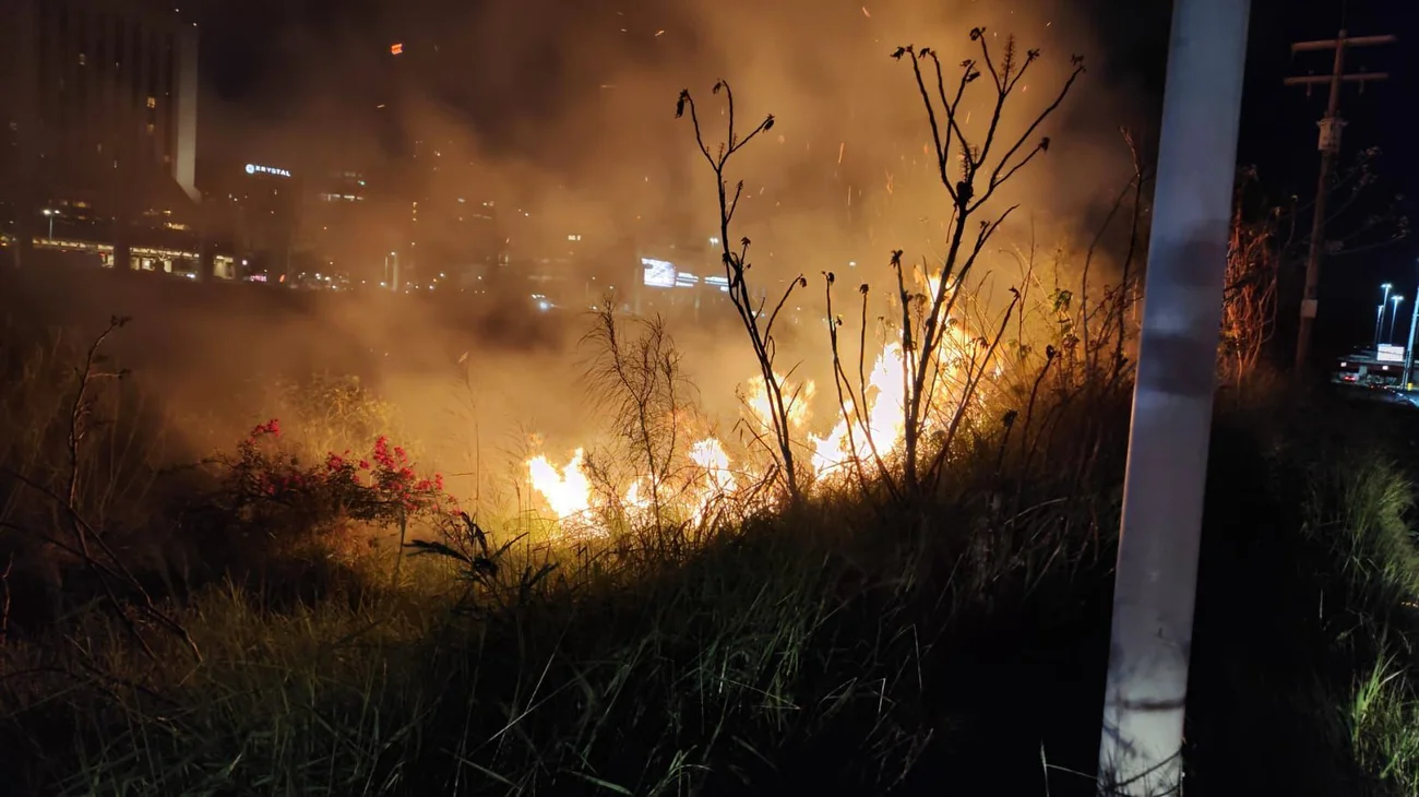 Arde vegetación en río Santa Catarina; moviliza a rescatistas