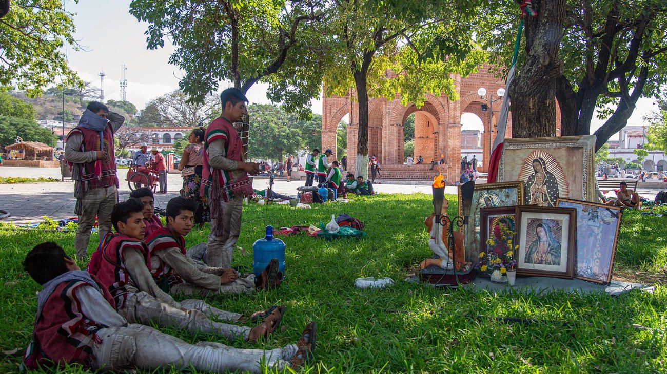 Indígenas rezan a la Virgen María debajo de árboles sagrados