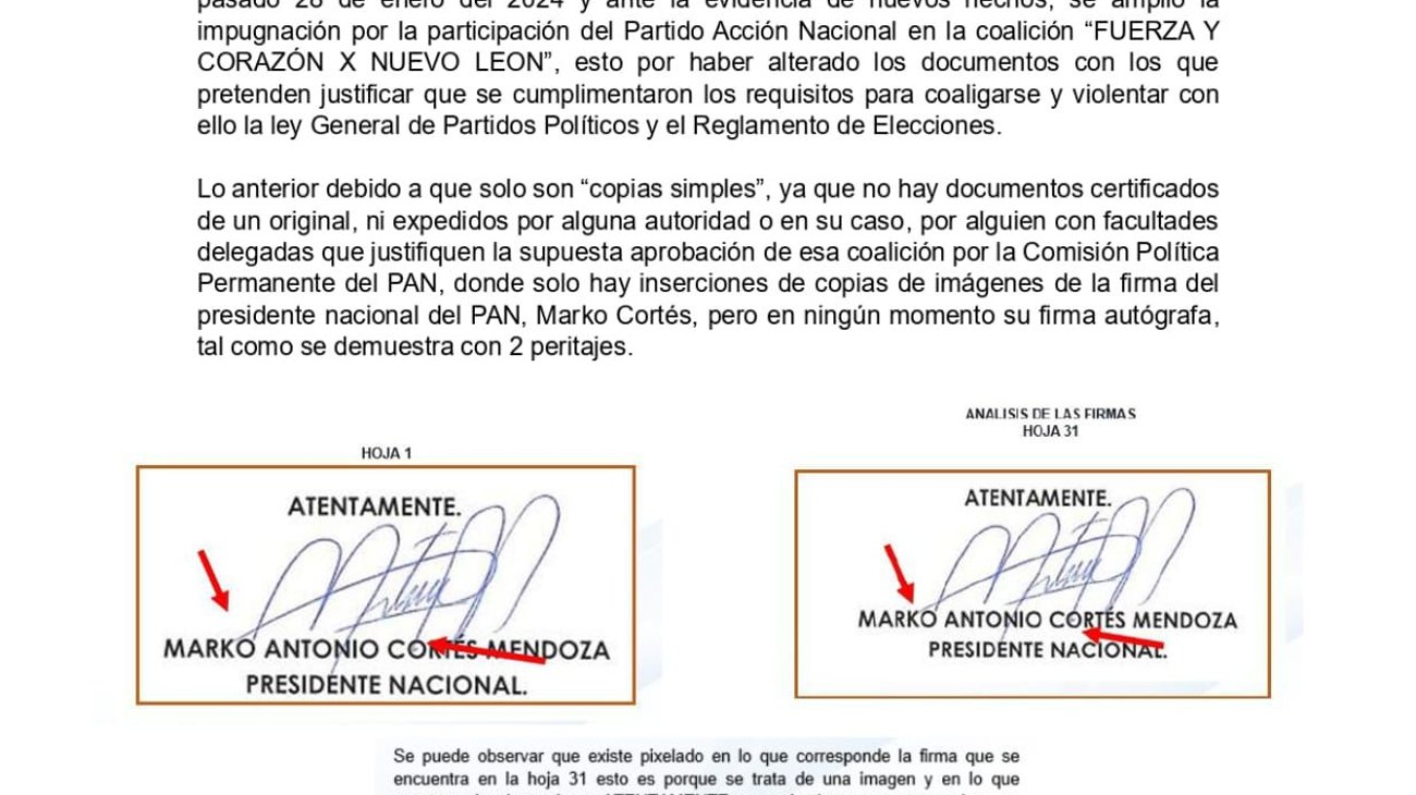 Impugnan alianza PRI-PAN en NL; hallan firma ‘pixeleada'