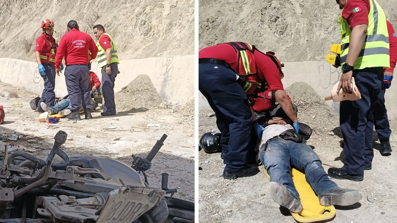 Cae motociclista a canal pluvial de 10 metros en Ramos Arizpe