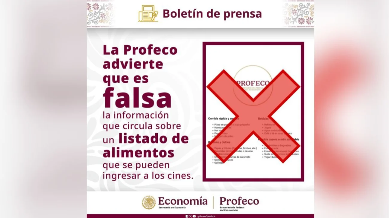 Desmiente Profeco lista de alimentos permitidos en los cines