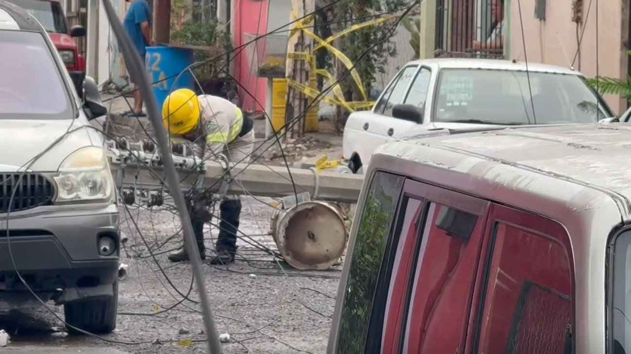 Poste colapsa e incendios dejan apagones en Matamoros