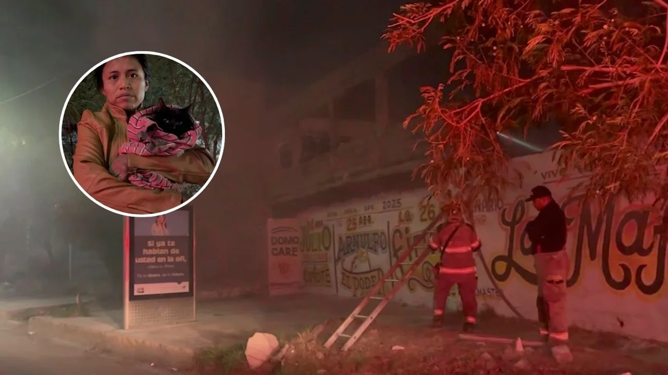 Mujer rescata a su gato de incendio en terreno baldío