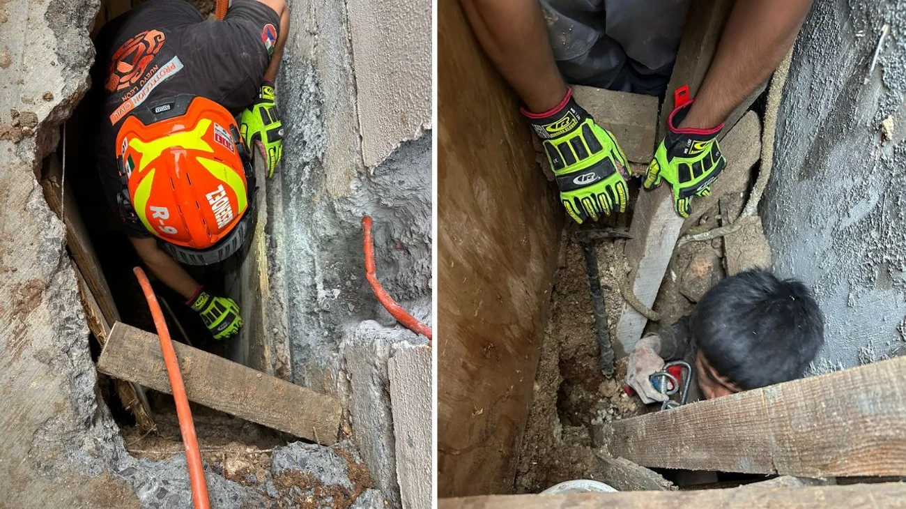 Rescatan a joven albañil tras quedar sepultado en una zanja