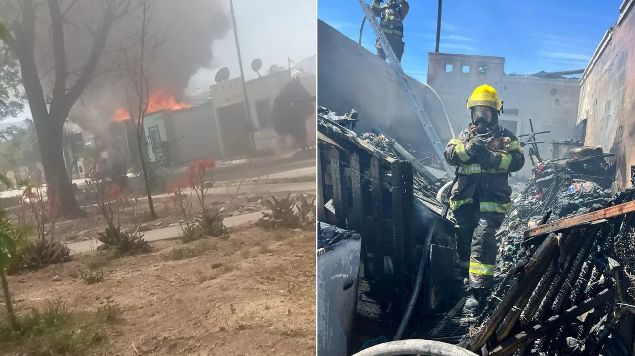 Rescatan bomberos a perrito tras incendio de casa en Ramos Arizpe
