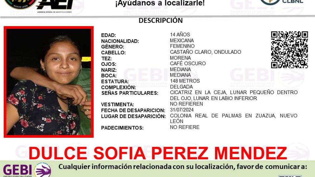 Se busca a menor de 14 años desaparecida en Zuazua