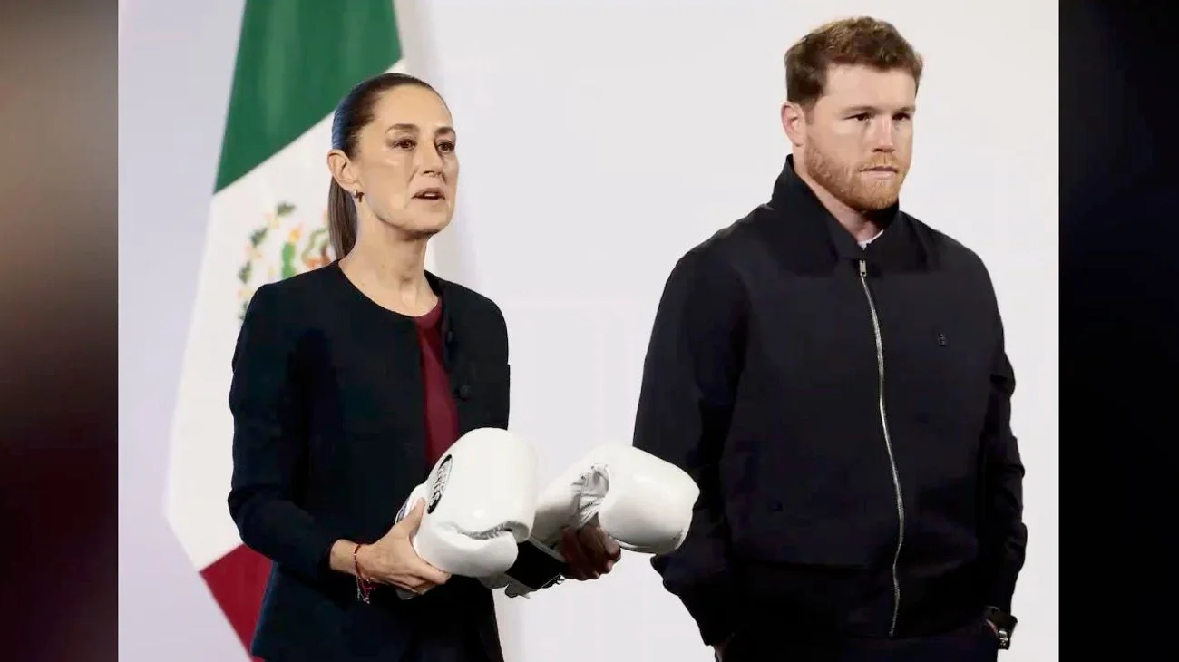'Canelo' entrega 'guantes blancos de la paz' a Sheinbaum