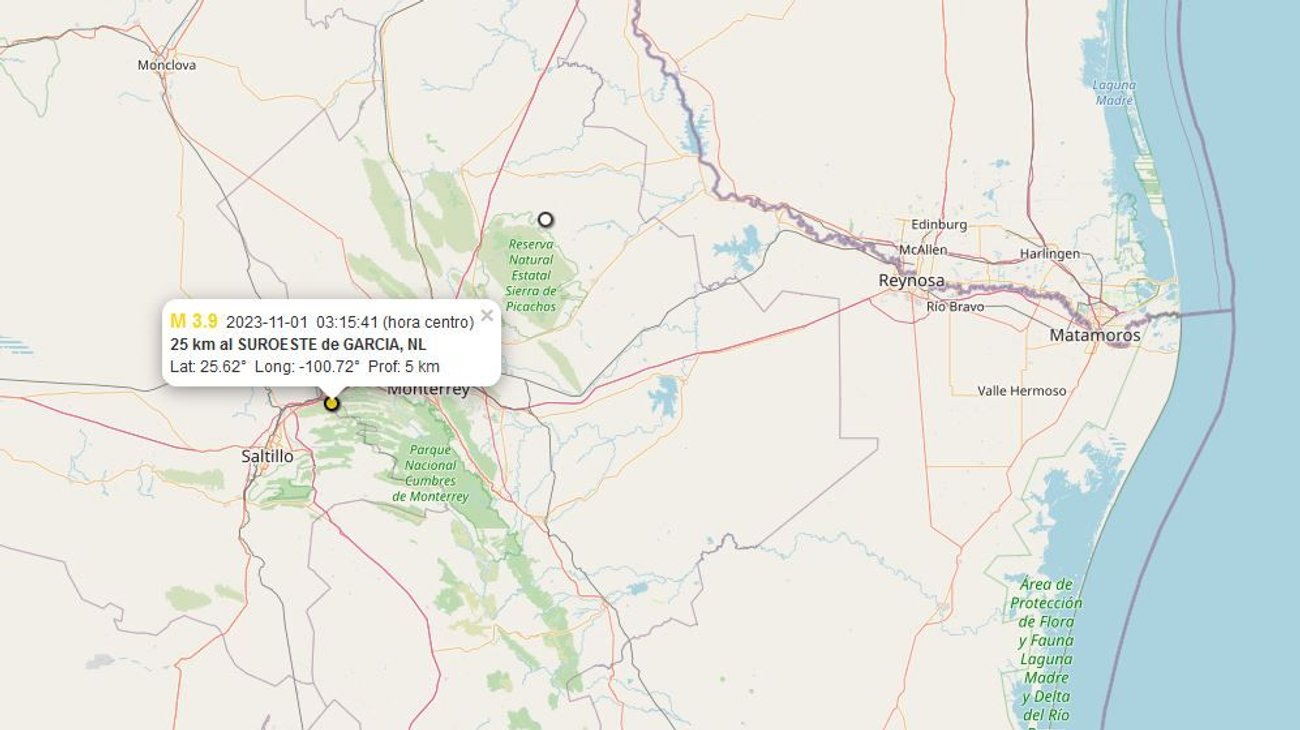Se reporta sismo de 3.9 en García, Nuevo León