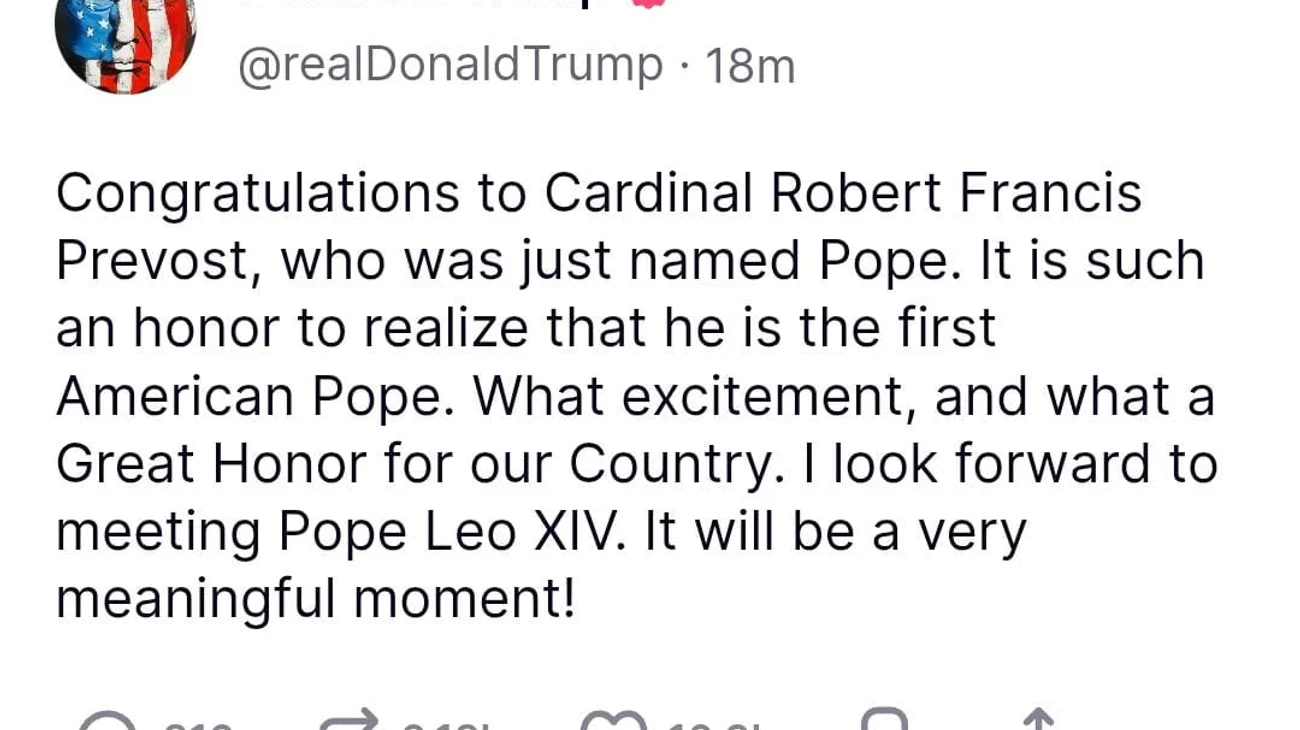Felicita Trump a León XIV por ser el primer papa estadounidense