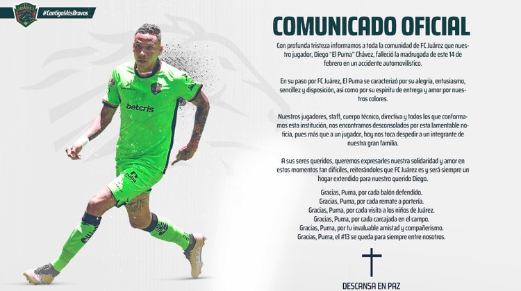 Tras muerte del 'Puma' Chávez aplazan el Bravos vs Puebla