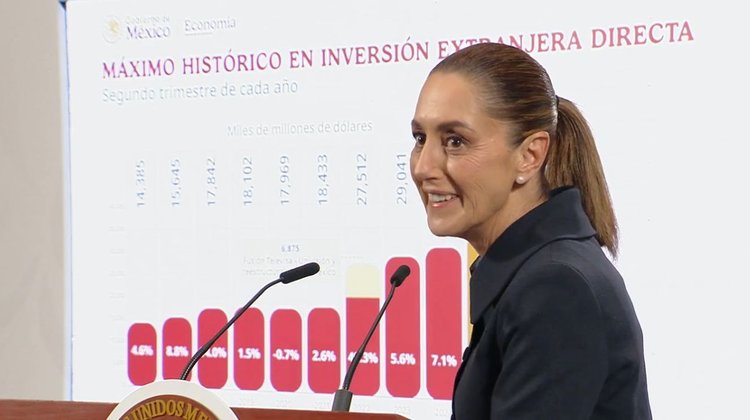 Afirma Sheinbaum máximo nivel de inversión extranjera en el país