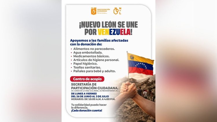 Habilita Nuevo León centro de acopio para apoyo a Venezuela