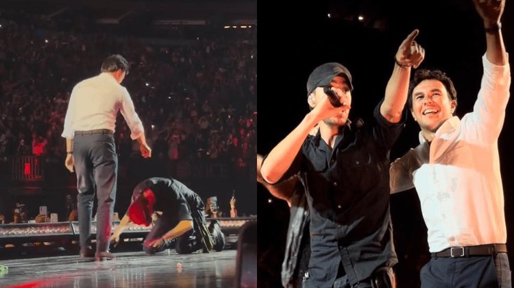 Enrique Iglesias se arrodilla ante 'Checo' Pérez en escenario