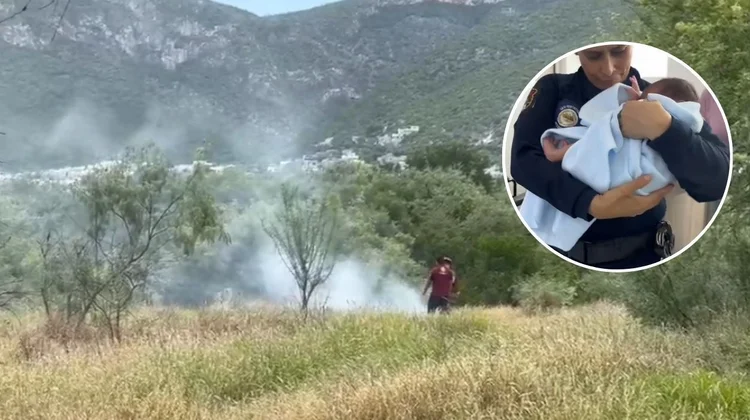 Policías salvan a bebé de morir calcinado en Escobedo