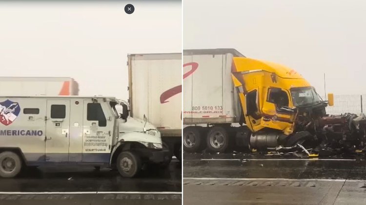 Dos tráileres y un camión de valores en accidente carretero
