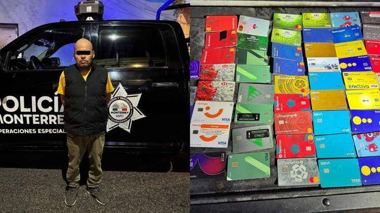 Detienen a taxista con 57 tarjetas bancarias en Monterrey