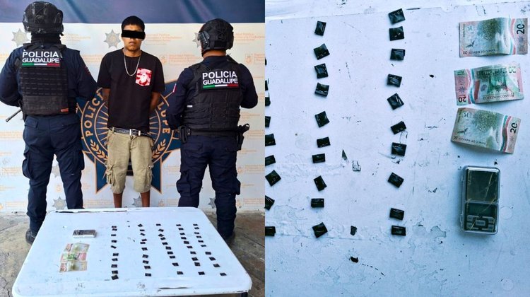 Detienen a joven con 50 dosis de cocaína en Guadalupe