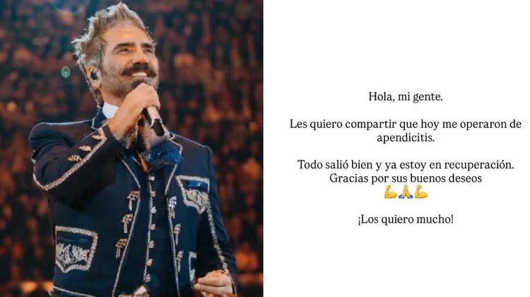 Alejandro Fernández fue operado de apendicitis de emergencia