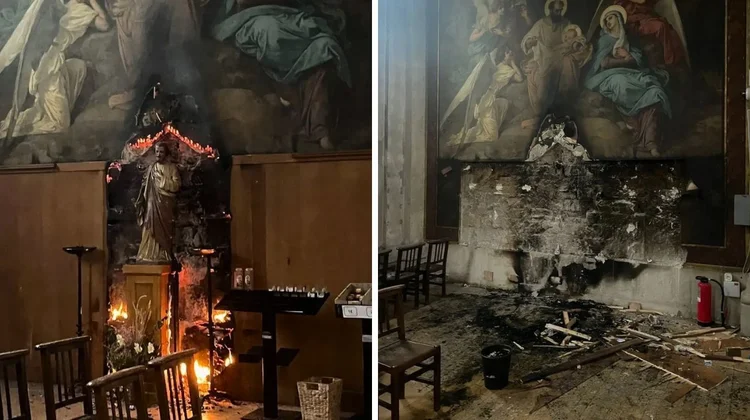 Iglesia de Notre-Dame des Champs blanco de un ataque incendiario