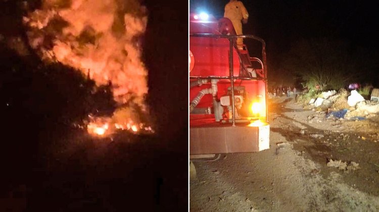 Incendio consume material en fábrica en desuso en Cadereyta