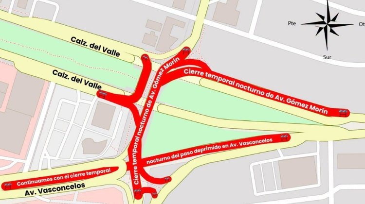 Anuncian cierres nocturnos viales por avenida Gómez Morín