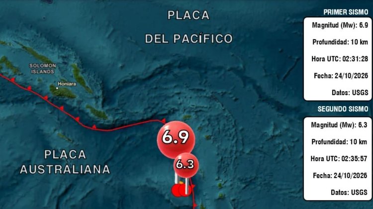Sacude doble sismo de 6.9 y 6.3 las costas de la isla Vanuatu