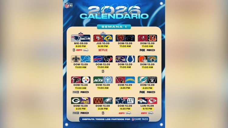 Anuncia la NFL la agenda para la Semana 1 de la temporada 2026