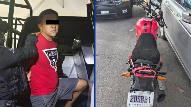 Lo detienen en motocicleta con placa colgada en Monterrey